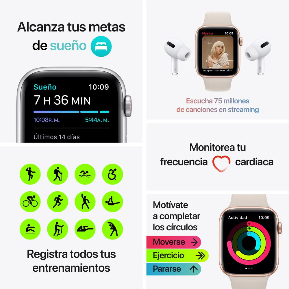 Apple Watch SE (GPS + Cellular) - Caja de aluminio en gris espacial de 44 mm - Correa deportiva en color medianoche - Talla única - Image 7