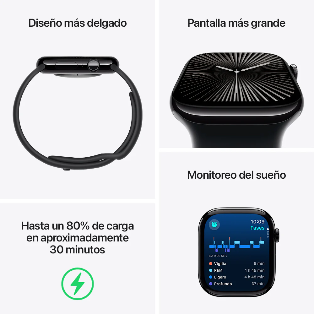 Apple Watch Series 10 GPS • Caja de aluminio negro azabache de 46 mm • Correa deportiva negra - S/M - Image 3