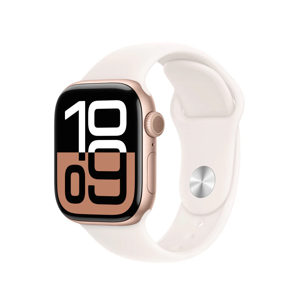 Apple Watch Series 10 GPS + Cellular • Caja de aluminio color oro rosa de 42 mm • Correa deportiva rosa rubor - S/M
