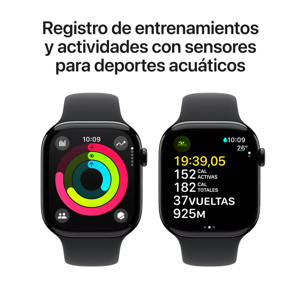 Apple Watch Series 10 GPS + Cellular • Caja de aluminio negro azabache de 46 mm • Correa deportiva negra - S/M - Image 4