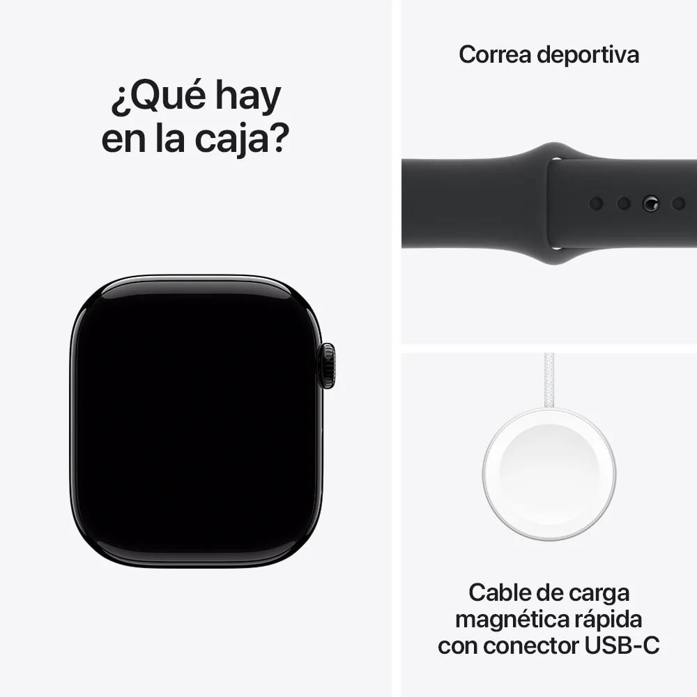 Apple Watch Series 10 GPS + Cellular • Caja de aluminio negro azabache de 46 mm • Correa deportiva negra - S/M - Image 9