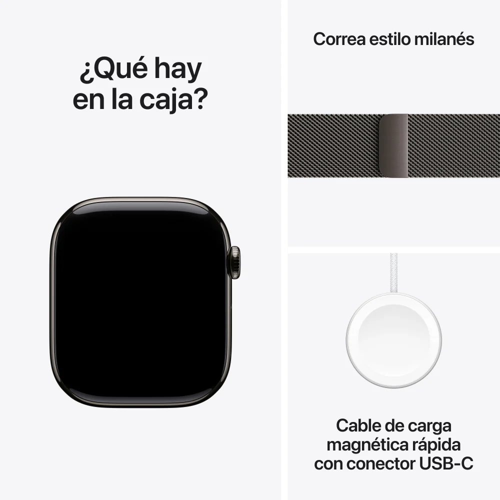 Apple Watch Series 10 GPS + Cellular • Caja de titanio color pizarra de 46 mm • Correa estilo milanés color pizarra - S/M - Image 9
