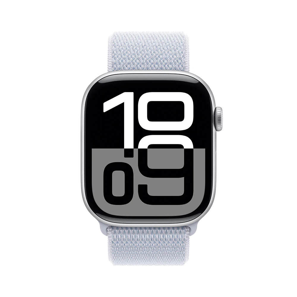 Apple Watch Series 10 GPS • Caja de aluminio color plata de 46 mm • Correa loop deportiva azul nube - Image 2