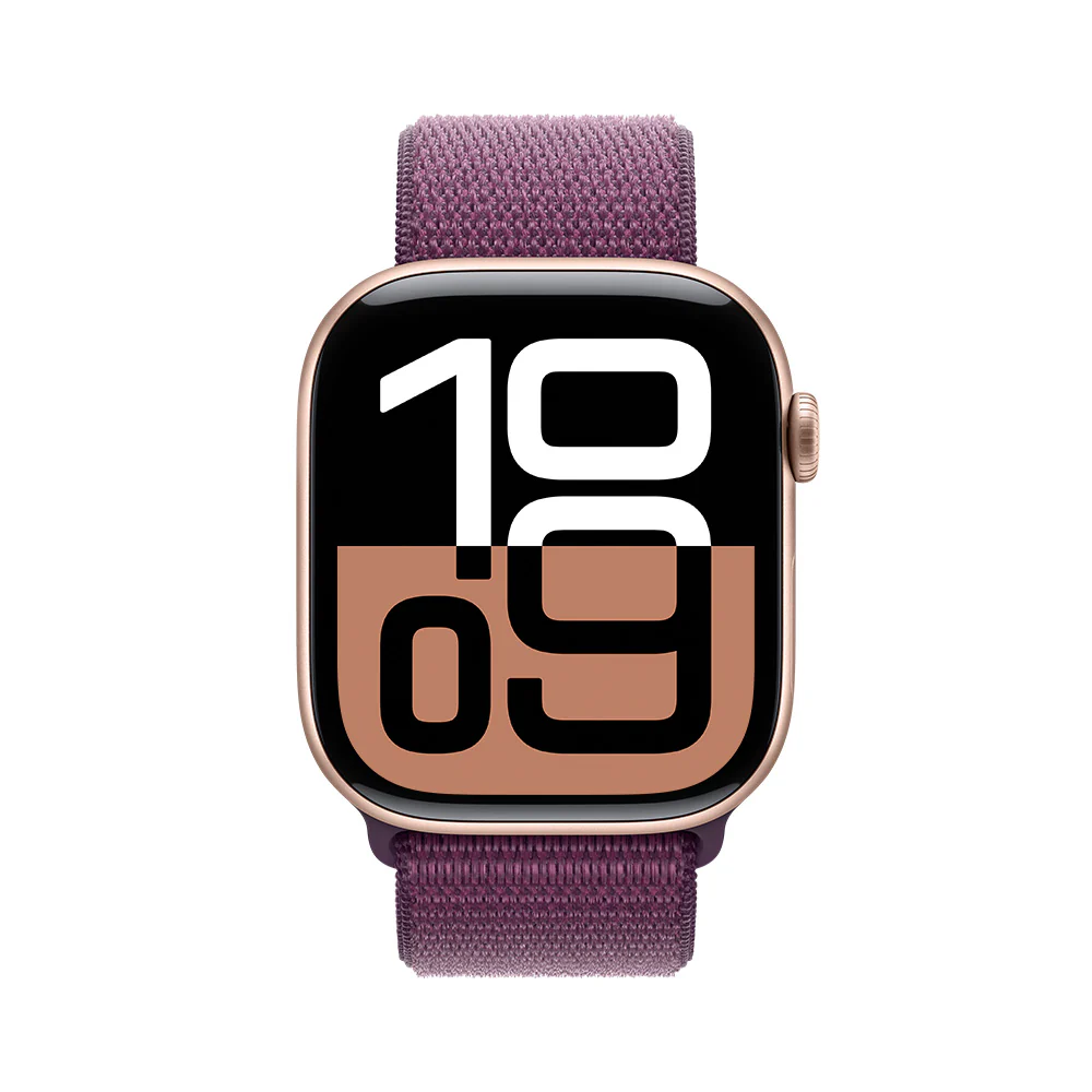 Apple Watch Series 10 GPS • Caja de aluminio color oro rosa de 46 mm • Correa loop deportiva color ciruela - Image 2