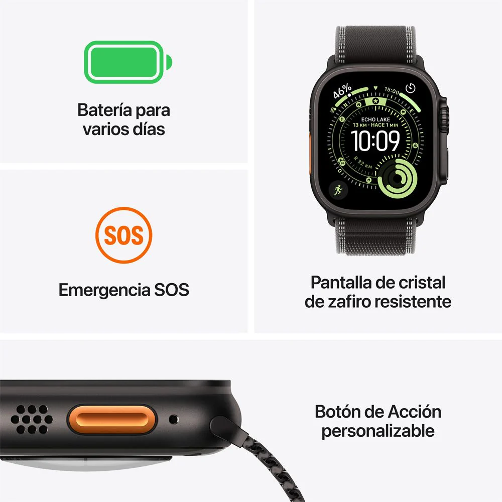 Apple Watch Ultra 3 GPS + Cellular • Caja de titanio negro de 49 mm • Correa Alpine negra - M - Image 3
