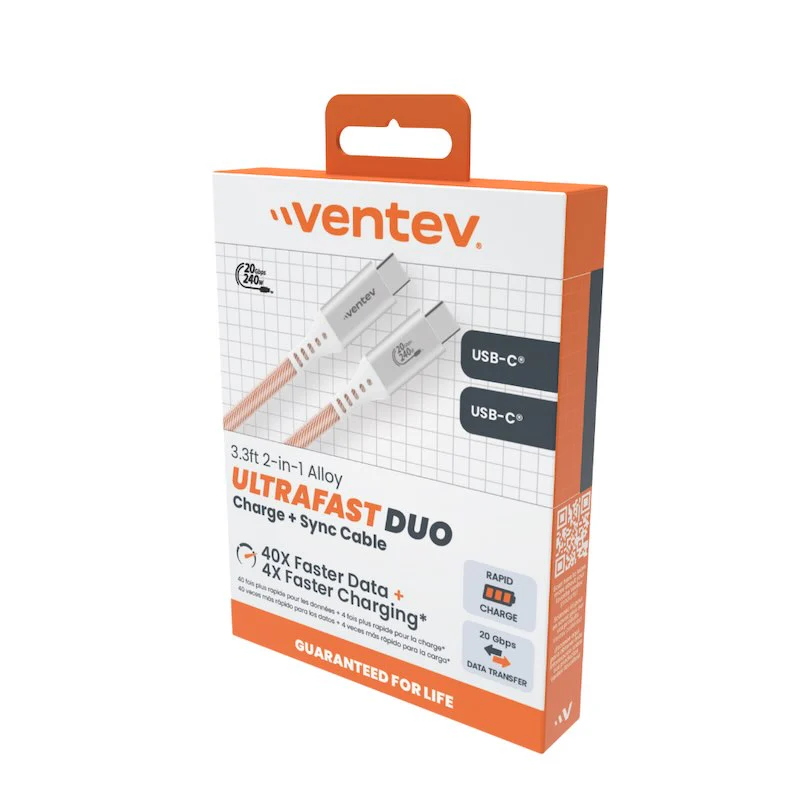 CABLE VENTEV ULTRAFAST DUO USB-C A USB-C 240W 1M WHITE - Image 3