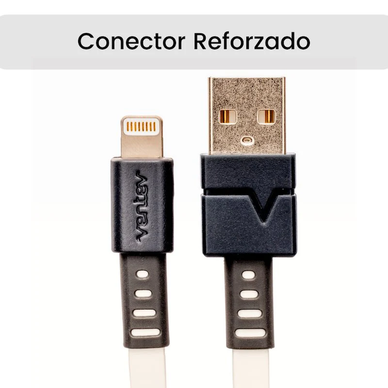 El cable chargesync plano de Ventev USB-A a Apple Lightning de Ventev  es perfecto para quienes buscan una carga rápida y sin enredos. Con el doble de cobre que los cables estándar, este cable garantiza una carga más rápida y eficiente. - Image 6