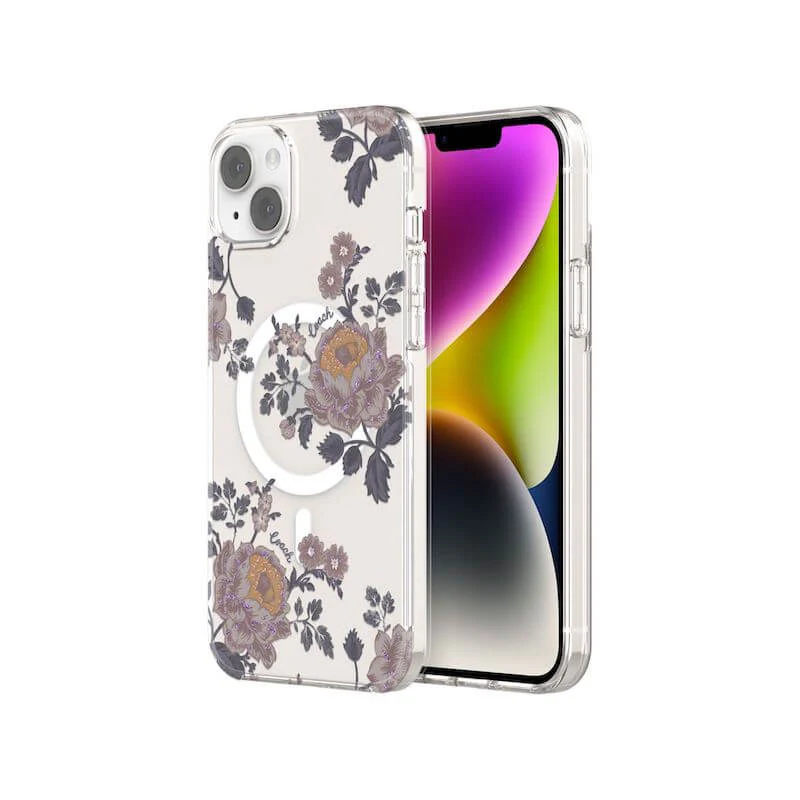 Case protectora Coach con MagSafe Para iPhone 14 Plus- Moody Floral/Púrpura - Image 4