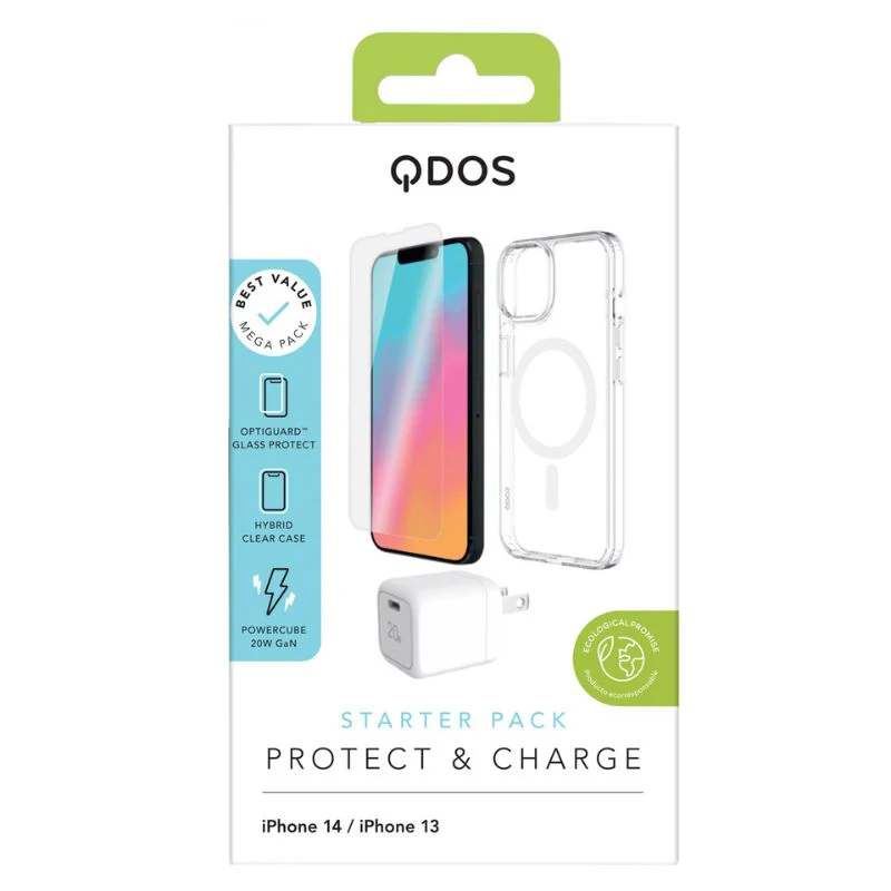 StarterPack Case + Protector + Cargador QDOS para iPhone 13/14 - Image 2